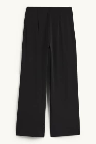 Women - Jersey trousers - high waist - wide leg - black