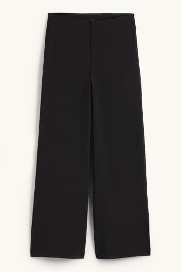 Women - Jersey trousers - high waist - wide leg - black