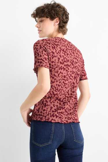 Mujer - Camiseta - regular fit - estampado de leopardo - rojo oscuro