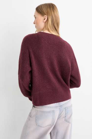 Damen - Strickjacke - gerippt - bordeaux