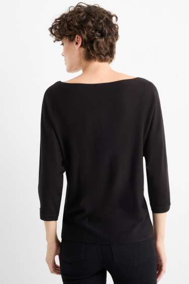 Femei - Pulover din tricot fin - negru