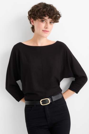 Femei - Pulover din tricot fin - negru