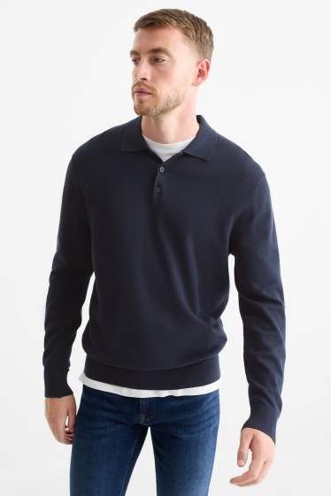 Hommes - Polo à manches longues - brodé - bleu foncé