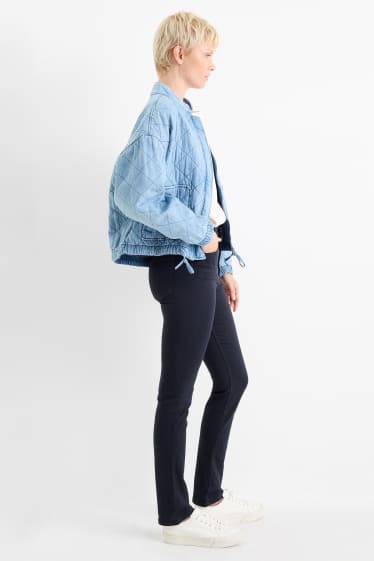 Femmes - Pantalon en toile - high waist - slim fit - bleu foncé