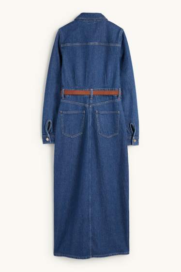 Women - Denim shirt dress with belt - blue denim