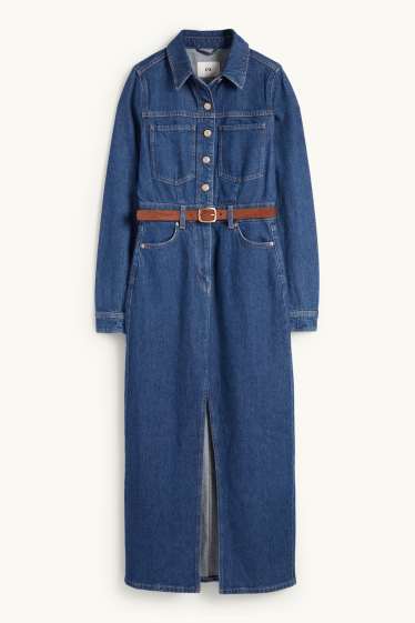 Women - Denim shirt dress with belt - blue denim