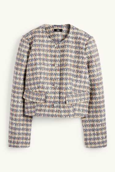 Femmes - Blazer en finition bouclée - relaxed fit - effet brillant - à carreaux - bleu  / beige