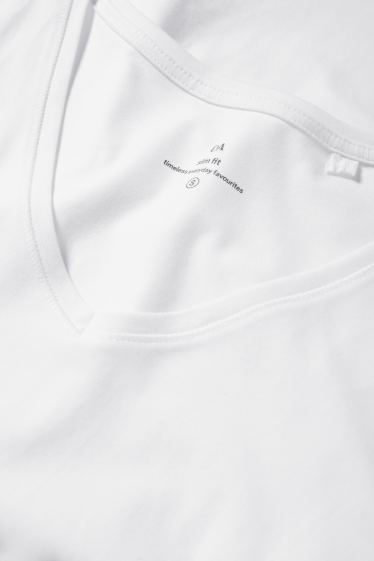 Dames - T-shirt met V-hals - slim fit - wit