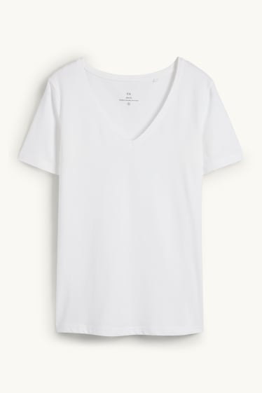 Dames - T-shirt met V-hals - slim fit - wit
