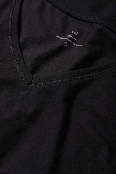 Dames - T-shirt met V-hals - slim fit - zwart