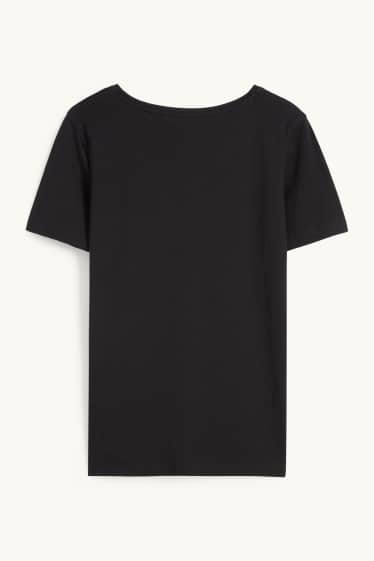 Dames - T-shirt met V-hals - slim fit - zwart