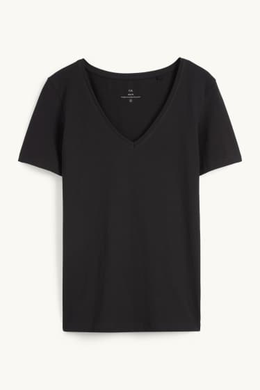 Dames - T-shirt met V-hals - slim fit - zwart