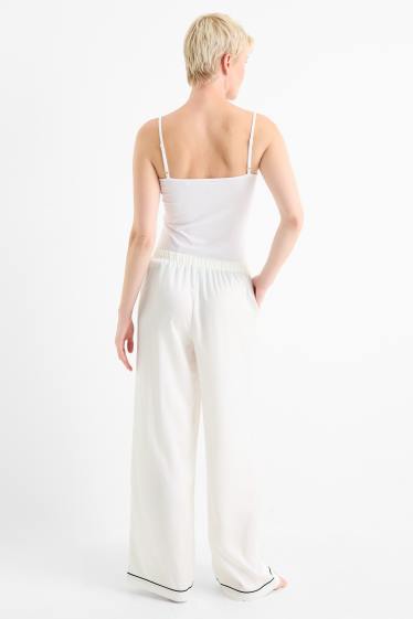 Dames - Satijnen pyjamabroek - wit