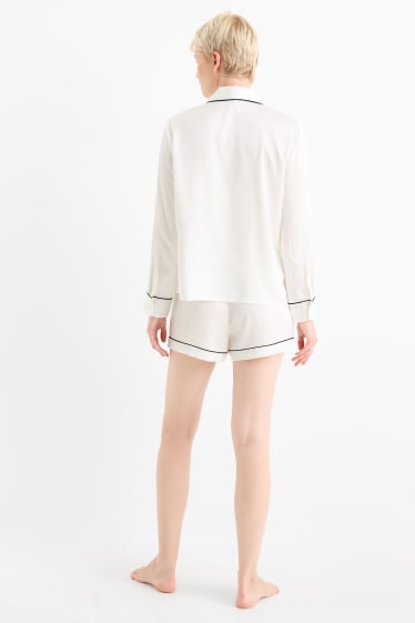 Dames - Pyjama van satijn - crème wit