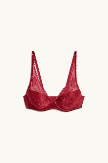 Women - Underwire bra - PLUNGE - padded - dark red