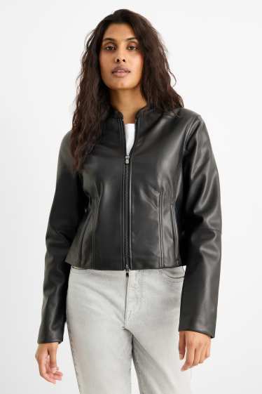 Damen - Jacke - Lederimitat - schwarz