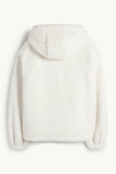 Femmes - Veste en peluche à capuche - blanc