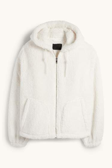 Femmes - Veste en peluche à capuche - blanc