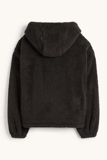 Dona - Jaqueta de pèl sintètic amb caputxa - negre