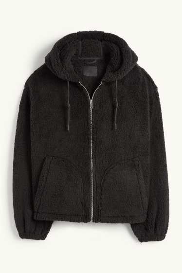 Dona - Jaqueta de pèl sintètic amb caputxa - negre