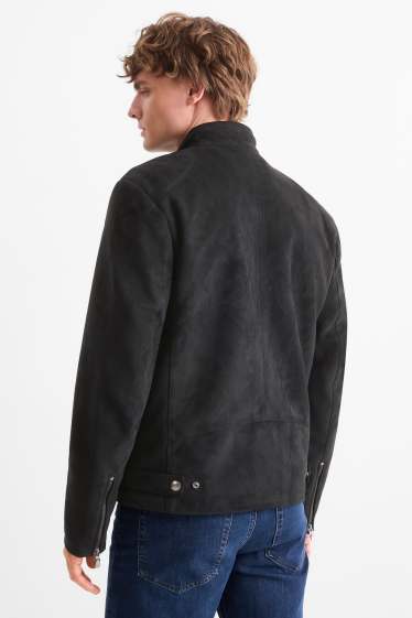 Herren - Bikerjacke - Velourslederimitat - schwarz