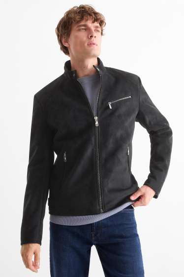 Herren - Bikerjacke - Velourslederimitat - schwarz