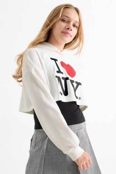 Bambine - New York - set - felpa con cappuccio e top - 2 pezzi - bianco