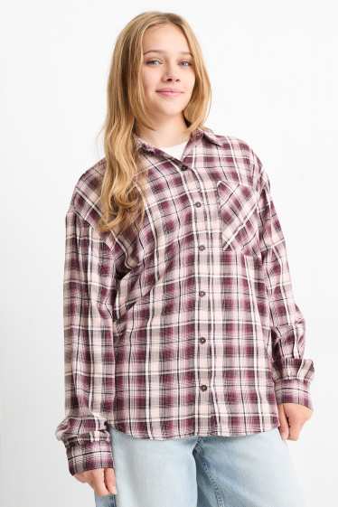 Bambine - Camicia - a quadretti - bordeaux