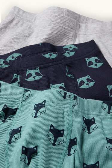Kinder Buben - Multipack 3er - Fuchs und Waschbär - Boxershorts - gerippt - dunkelblau
