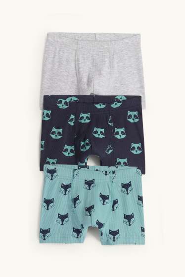 Kinder Buben - Multipack 3er - Fuchs und Waschbär - Boxershorts - gerippt - dunkelblau