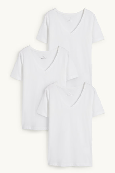 Dona - Paquet de 3 - samarreta de màniga curta amb el coll en punta - slim fit - blanc