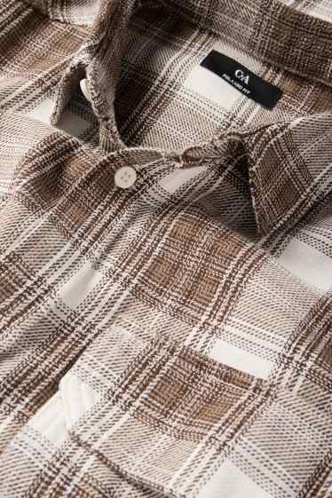 Hommes - Chemise en flanelle - relaxed fit - col kent - à carreaux - beige / marron