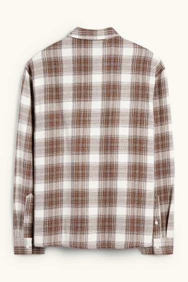 Hommes - Chemise en flanelle - relaxed fit - col kent - à carreaux - beige / marron
