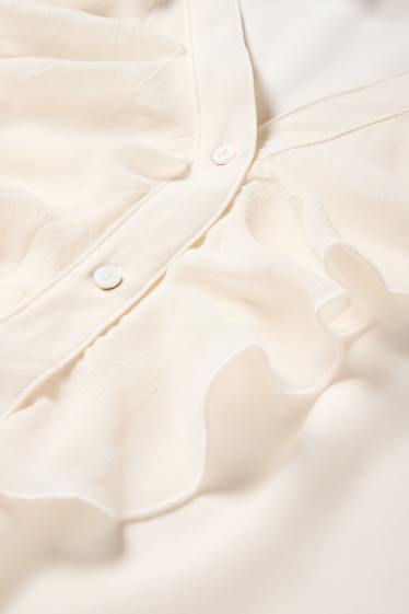 Damen - Bluse mit V-Ausschnitt - cremeweiß