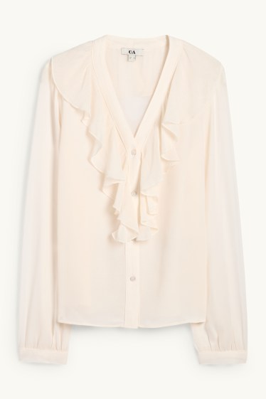 Damen - Bluse mit V-Ausschnitt - cremeweiß