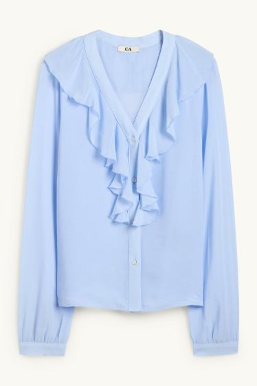 Donna - Blusa con scollo a V - azzurro
