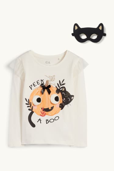 Děti - dívky - Motiv dýně s kočičkou - souprava - tričko s dlouhým rukávem a maska - 2dílná - krémově bílá
