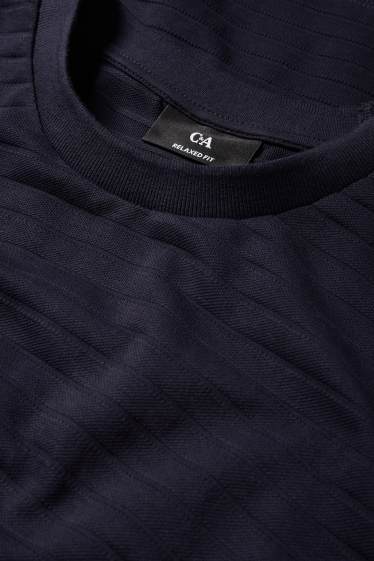 Uomo - Maglia a maniche lunghe - a righe - tessuto tramato - blu scuro
