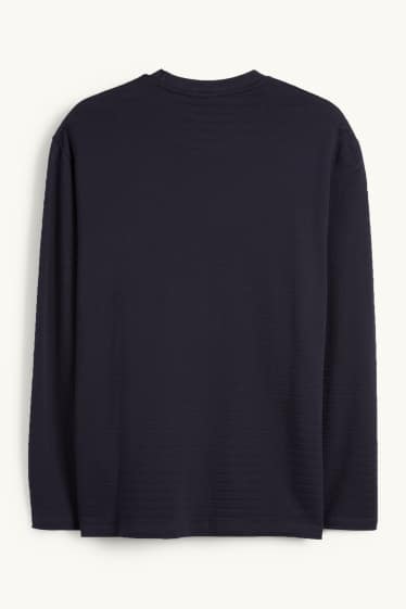 Uomo - Maglia a maniche lunghe - a righe - tessuto tramato - blu scuro