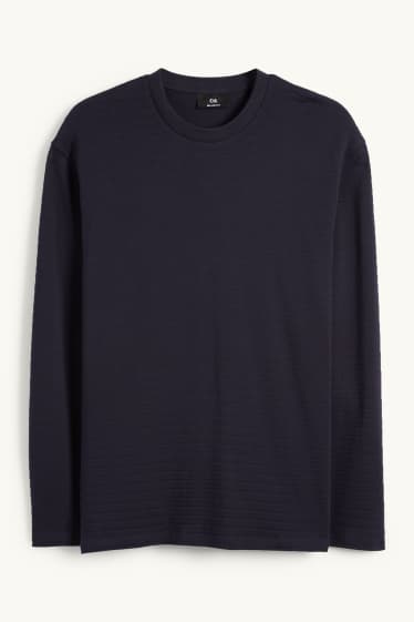 Uomo - Maglia a maniche lunghe - a righe - tessuto tramato - blu scuro