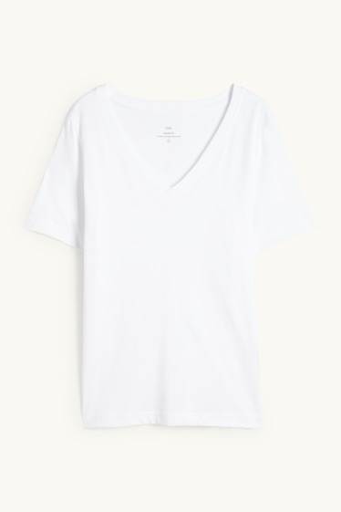 Femmes - T-shirt à col V - regular fit - blanc