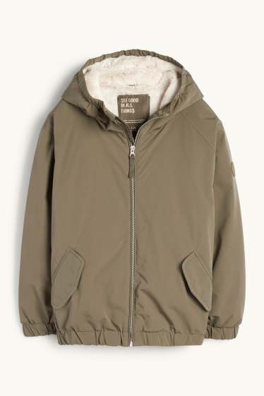 Enfants filles - Veste à capuche - doublée - finition déperlante - kaki
