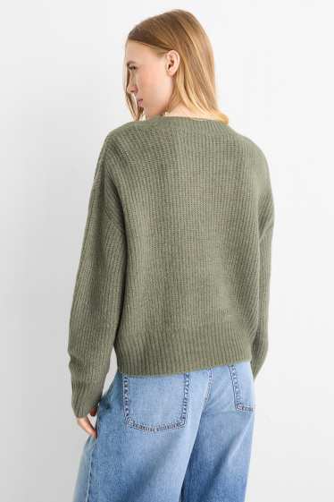Damen - Strickjacke - gerippt - grün