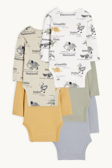Unisex - Multipack of 5 - dinosaur, mammoth and wild animals - baby bodysuit - green