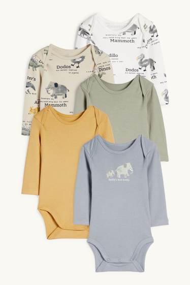 Unisex - Multipack of 5 - dinosaur, mammoth and wild animals - baby bodysuit - green