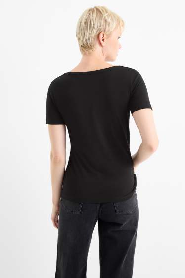 Dames - T-shirt met V-hals - slim fit - zwart