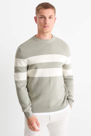 Men - Jumper - striped - textured - mint green