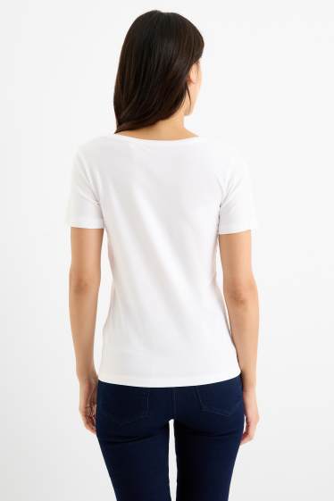 Dames - T-shirt met V-hals - slim fit - wit