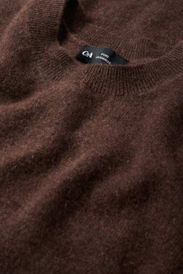 Damen - Kaschmir-Strickpullover - kurzarm - dunkelbraun