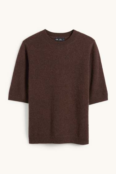 Damen - Kaschmir-Strickpullover - kurzarm - dunkelbraun